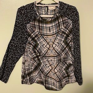 Nicole Miller Artelier Silk Blouse color block mixed print - fits like M
